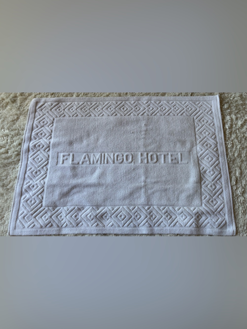 Flamingo Hotel White Embossed Cotton Bath Mat